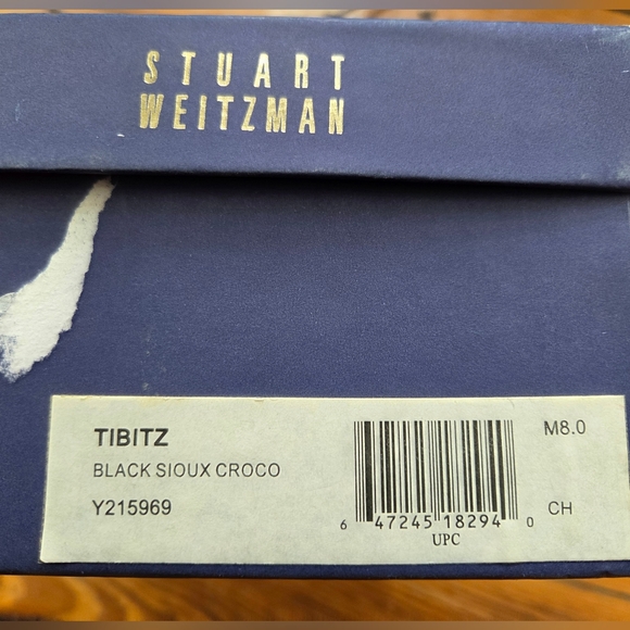 Stuart Weitzman Tibitz Black Flat Strappy Patent Croc Leather Sandals Size 8 - Picture 8 of 8